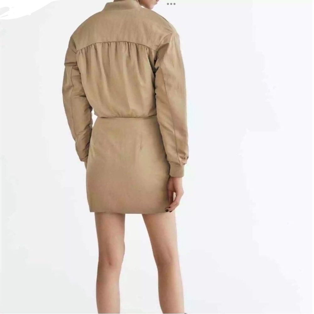 ZARA Bomber Jacket Dress Tan Zip Up Front Size XS - Picture 3 of 12